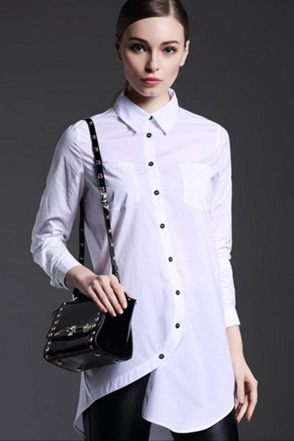 Lapel Neck Button Down Irregular Blouse