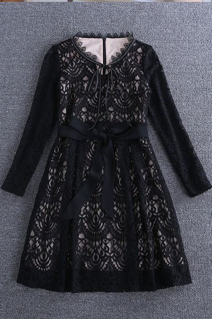 V neck Swing Tail Lace Mini Dress - NJOYDRESS - 1