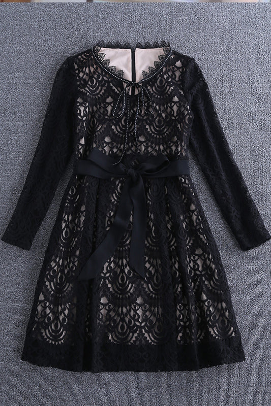 V neck Swing Tail Lace Mini Dress - NJOYDRESS - 1
