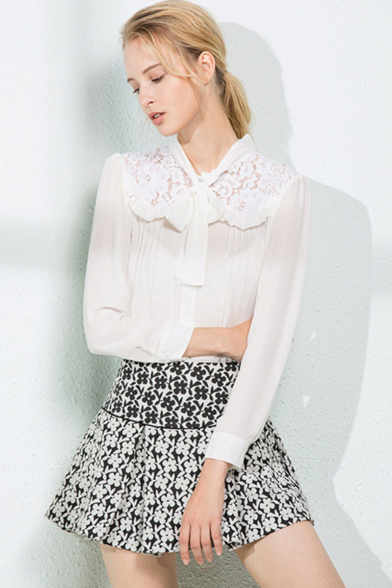 Thin Chiffon Tops With Lace On Bust - NJOYDRESS - 2
