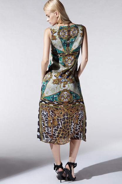 [30% OFF TILL 7 APR] Casual Slim V Neck Vintage Printed Midi Dress