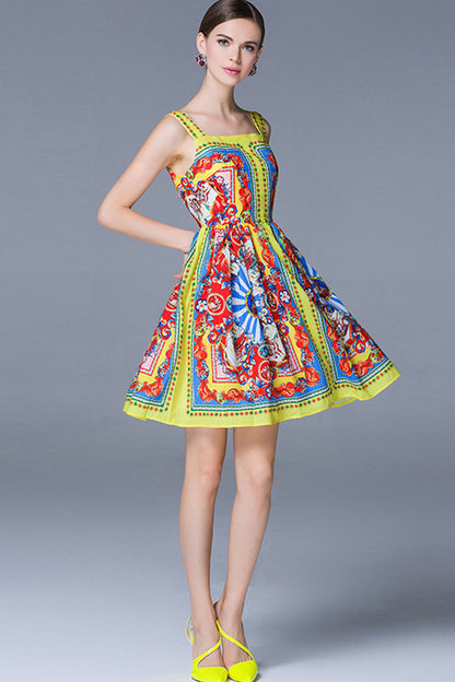 Sicily Floral Short Flared Vacation Dress