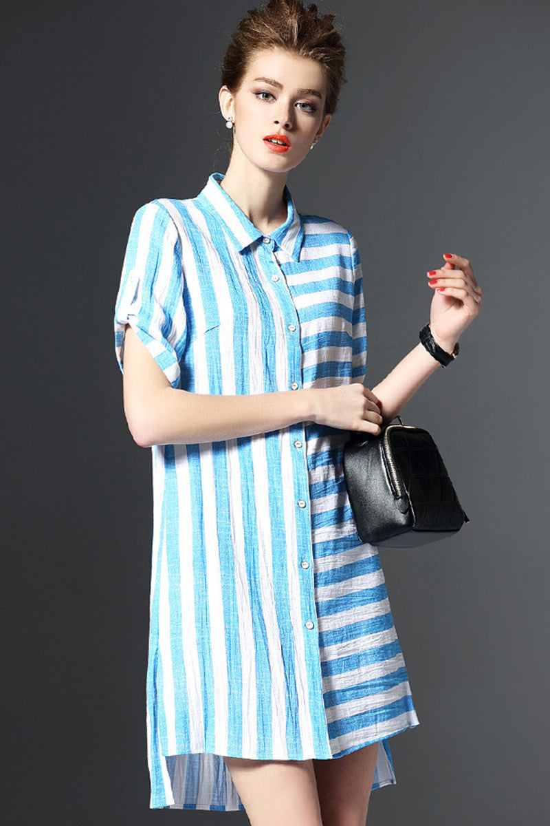 WOMEN'S SHORT SLEEVE STRIPE CASUAL SHORT DRESS