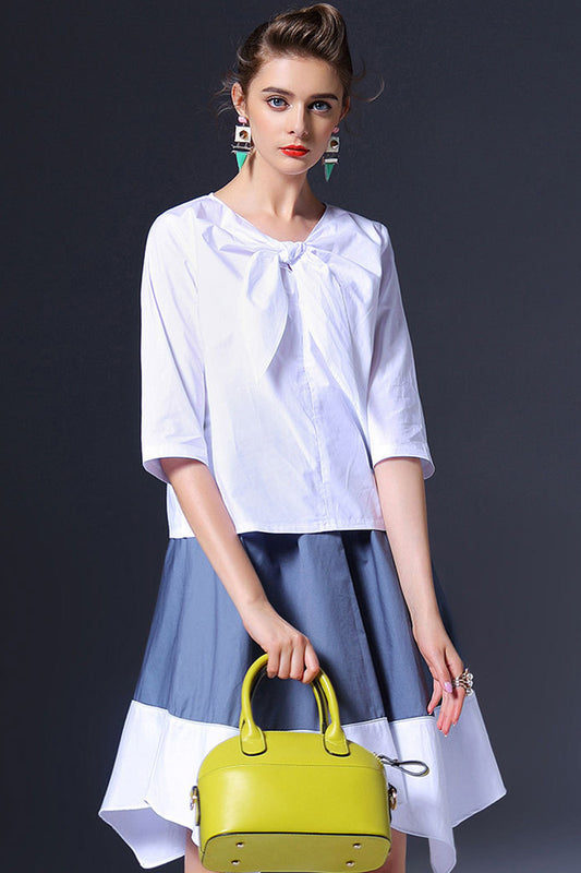 Causl Half V Neck With Bow Basic Tops