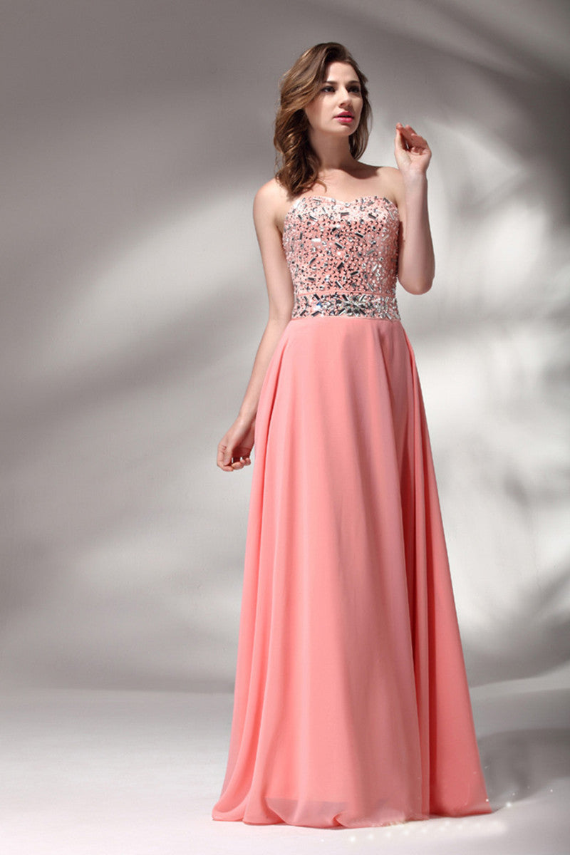 Sweetheart Crystal  Beading Chiffon Strapless A-line Evening Gown