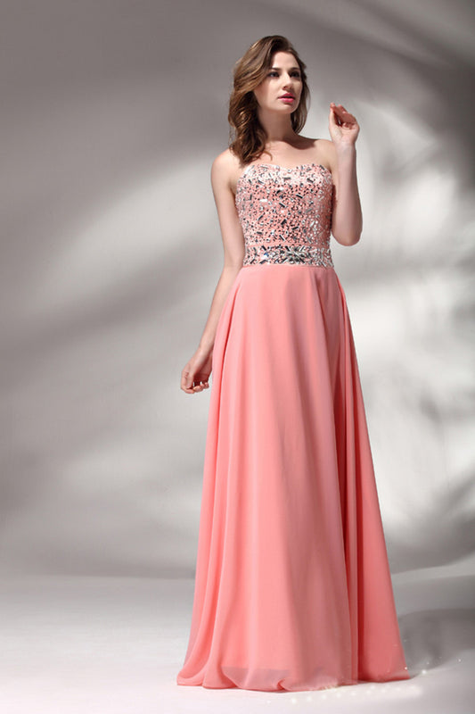 Sweetheart Crystal  Beading Chiffon Strapless A-line Evening Gown
