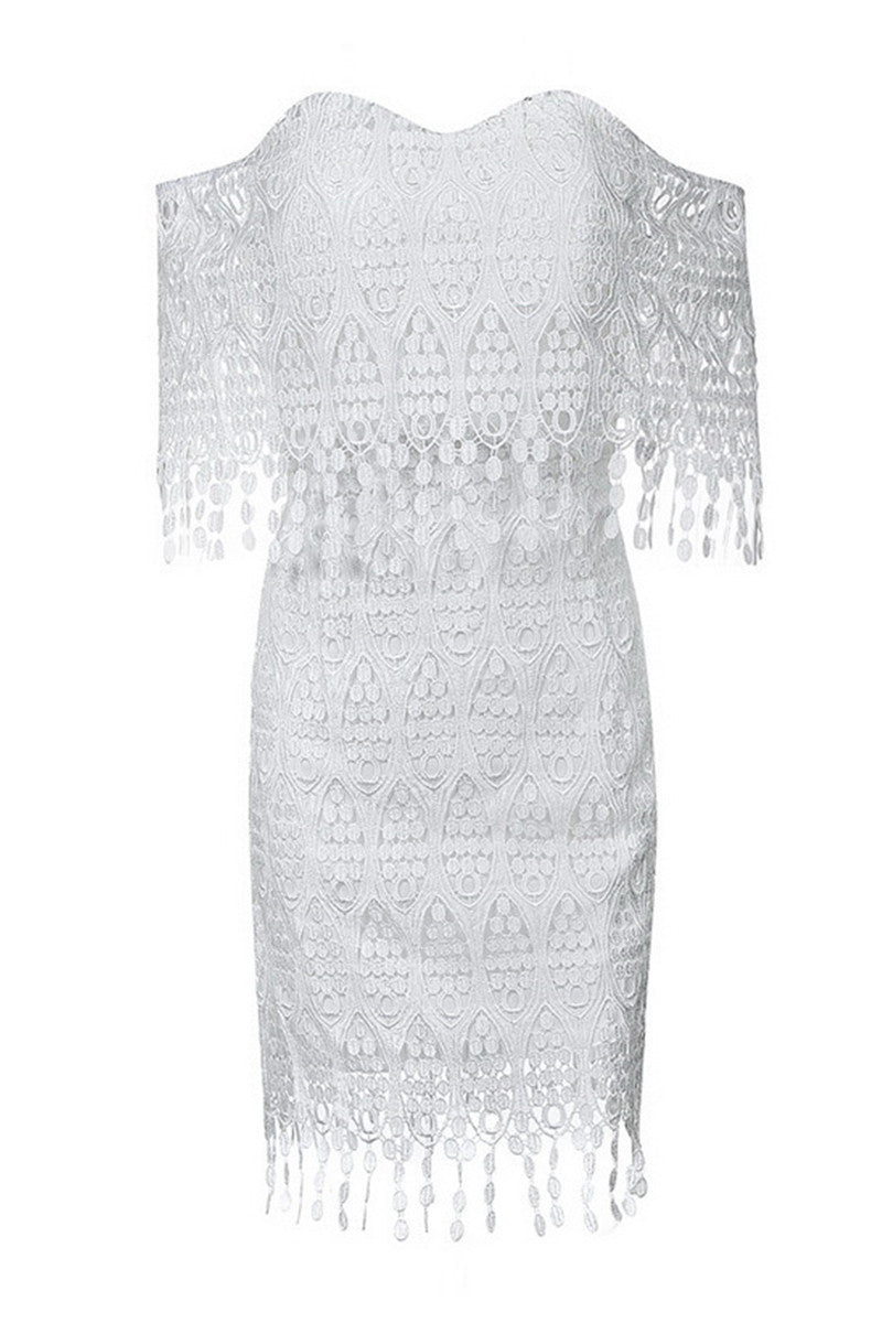 Off Shoulder Fringe Lace Casual Short Dress