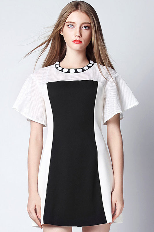 Flared Sleeve Color Block Loose Casual  Dress