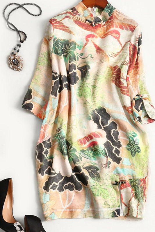 CASUAL LOOSE WEAR TO WORK FLOWER PRINTING SHORT DRESS