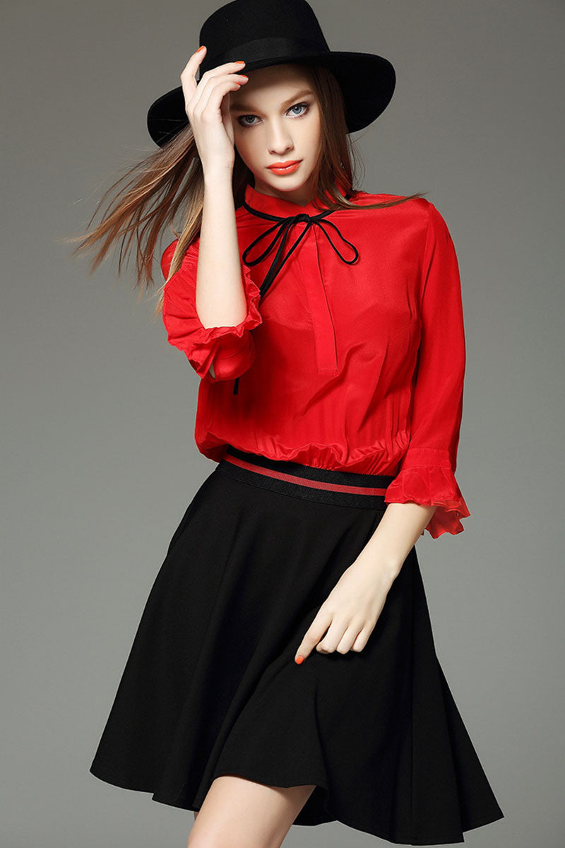 Stand Collar Flare Sleeve Swing Dress - NJOYDRESS - 1