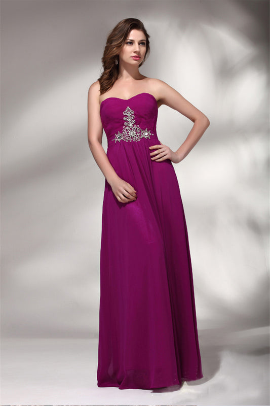 Strapless Sweetheart Beaded Chiffon Maxi Dress