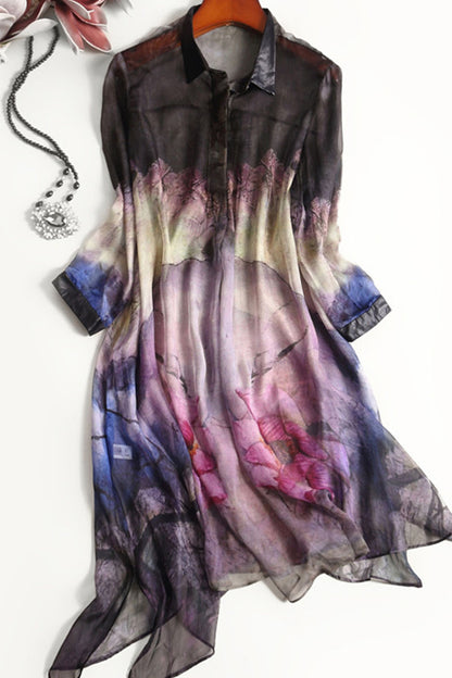 POLO NECK 3/4 SLEEVE CASUAL LOOSE IRREGULARITY BOTTOM DRESS