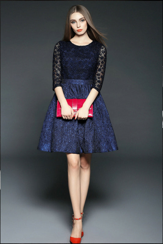 Daisy Lace Top With Emboss Skirt Dress