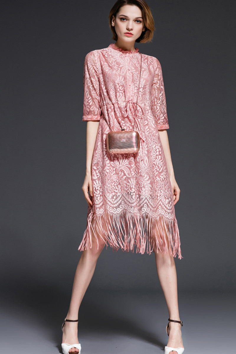 LOOSE CASUAL LACE TASSELS HALF VACATION MIDI DRESS
