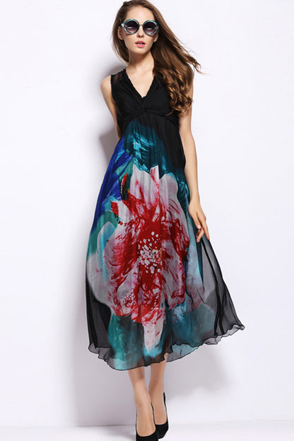 Raw Edge Knotted Floral Maxi Dress