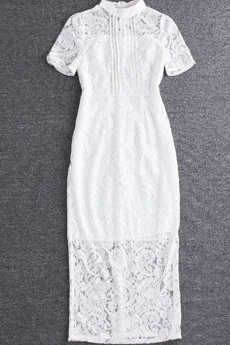 Stand collar lace package buttocks grace short slim dress