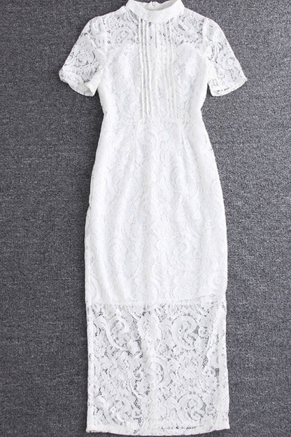 Stand collar lace package buttocks grace short slim dress