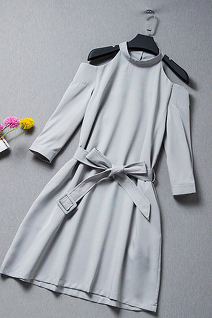 WOMEN'S CASUAL WEAR TO WORK 3/4 SLEEVE SHORT DRESS WITH BELT