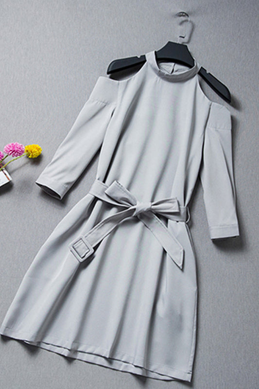 WOMEN'S CASUAL WEAR TO WORK 3/4 SLEEVE SHORT DRESS WITH BELT