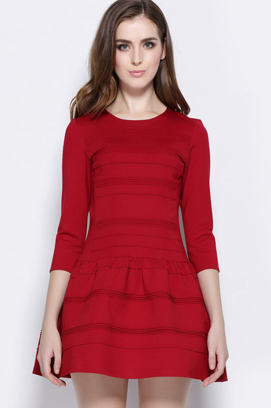 WOMEN'S ROUND NECK 3/4 SLEEVE LAYERED DRESS
