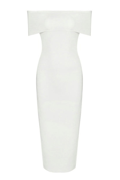 Off Shoulder High Slit Midi Dress