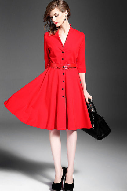 WOMEN'S ELEGANT SLIM V NECK THIN WEAR TO WORK FORMAL DRESS