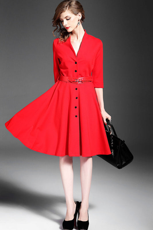 WOMEN'S ELEGANT SLIM V NECK THIN WEAR TO WORK FORMAL DRESS