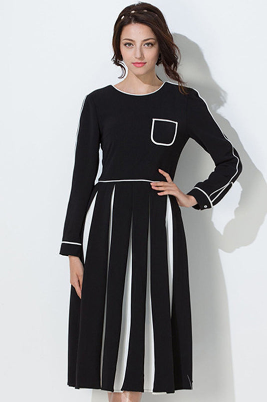 White Black Contrast Stripe Dress