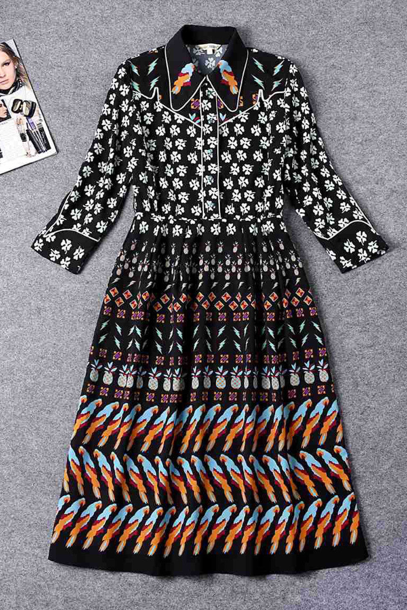WOMEN'S PRINTING POLO NECK CASUAL WEAR TO WORK DRESS