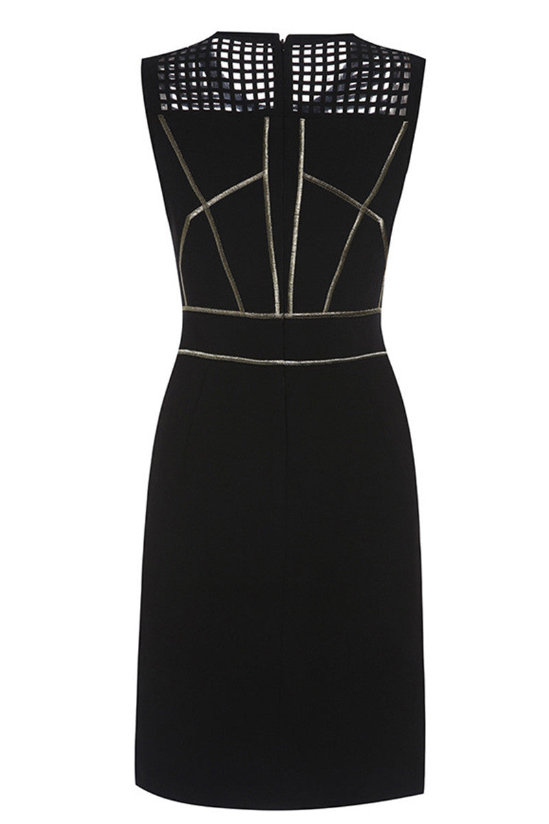 Round Collar Hollow-Out Side Slit Slim Dress