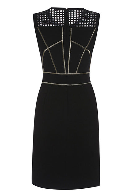 Round Collar Hollow-Out Side Slit Slim Dress