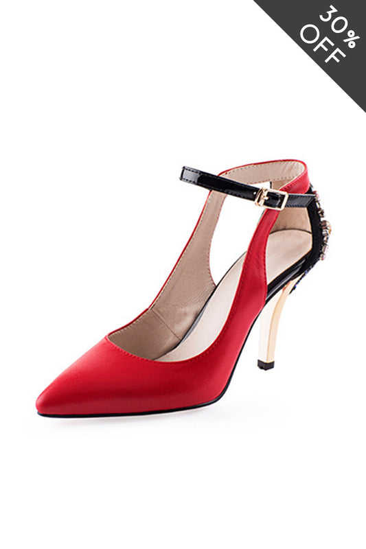 [30% OFF TILL 8 APR] Cut Out Buckled Heels Rhinestone Pumps