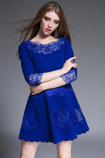Scallop Edge With Emboridered Lace Ponte Dress