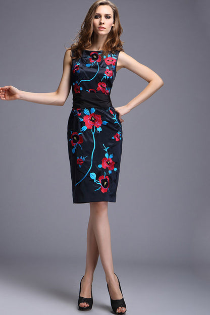 Peony Embroidered Sleeveless Cocktail Dress