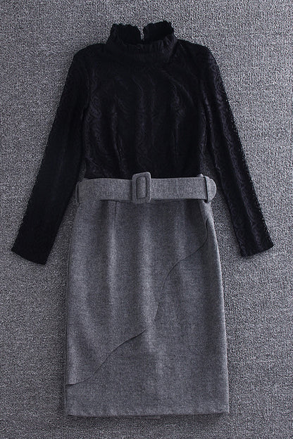 Faux Two Piece Lace Top With Pencil Skirt - NJOYDRESS - 5