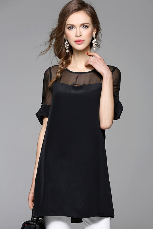 Elegant Sheer Round Neck Formal Loose T-shirt
