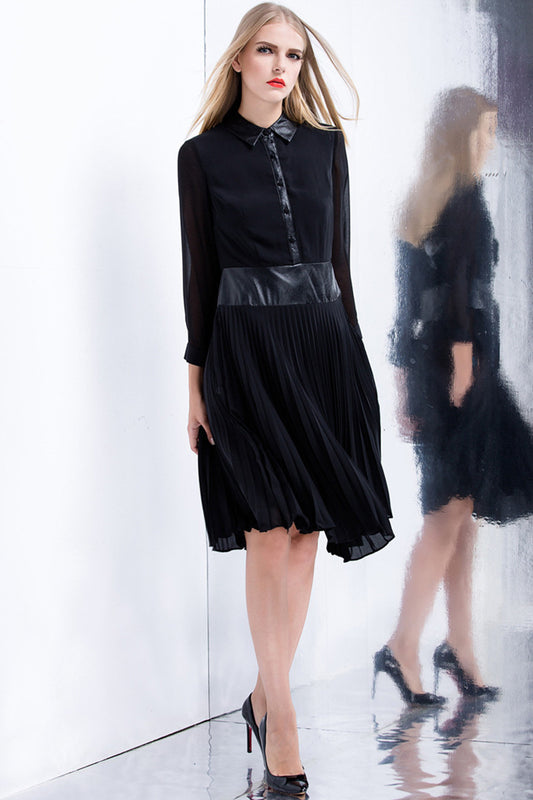 Button Down Shirt Joint  With Big Bottom Pleated Dress