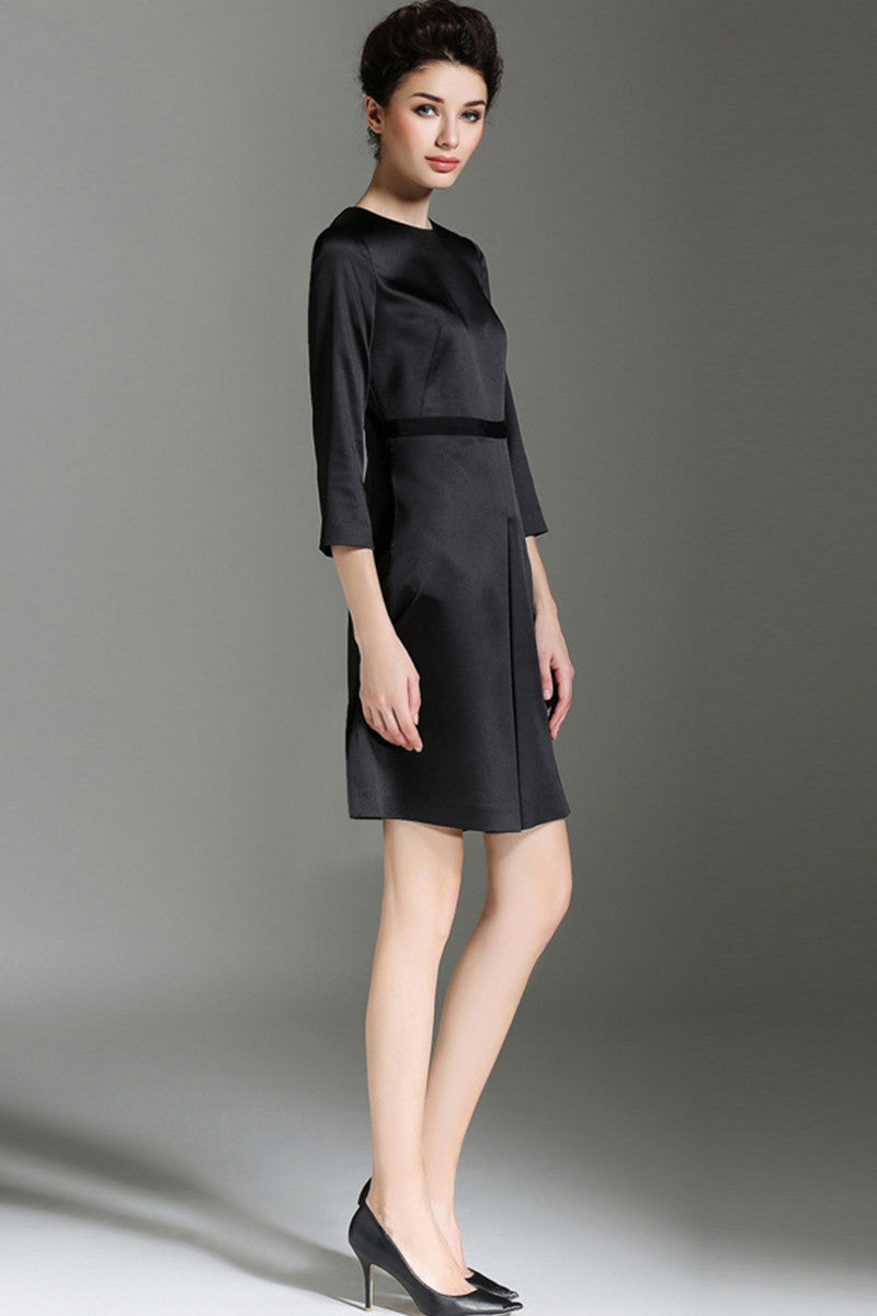 Round Collar Slim Pleat Formal Dress