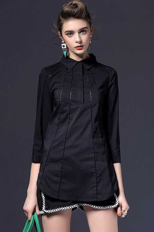 Lapel Neck Hollow Out Slim Single Breasted Shirt Top