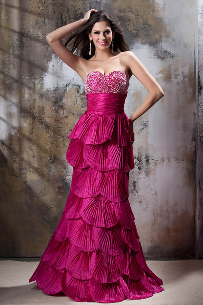 Strapless Scale Ruffle Layer Prom Party Dress