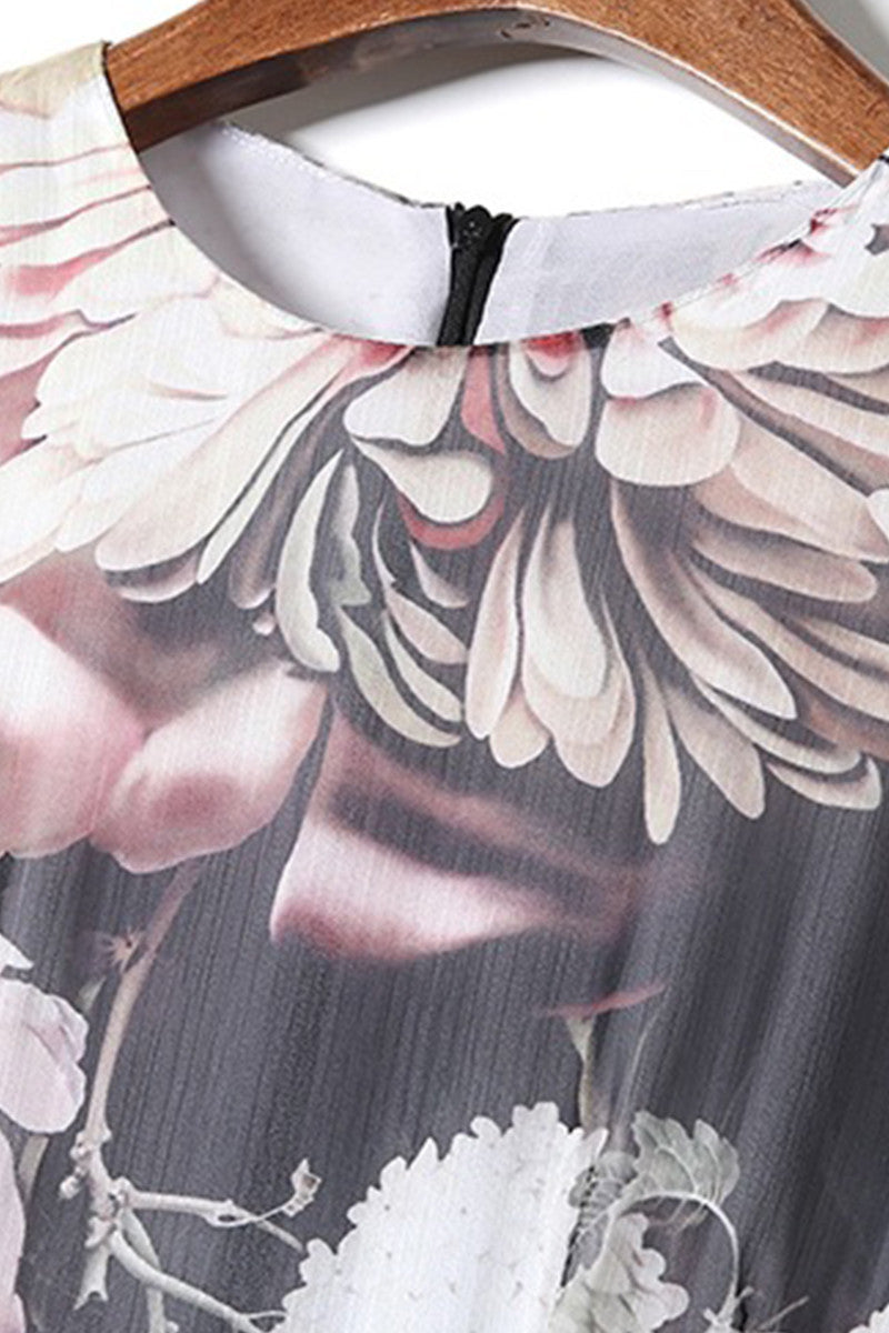 Casual  Chiffon Floral Printed  Side Side Slim Midi Dress