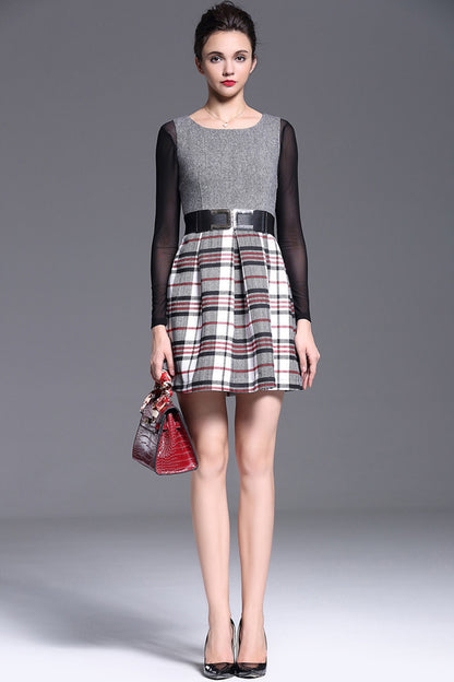 Boat Neck Top With Check Dress