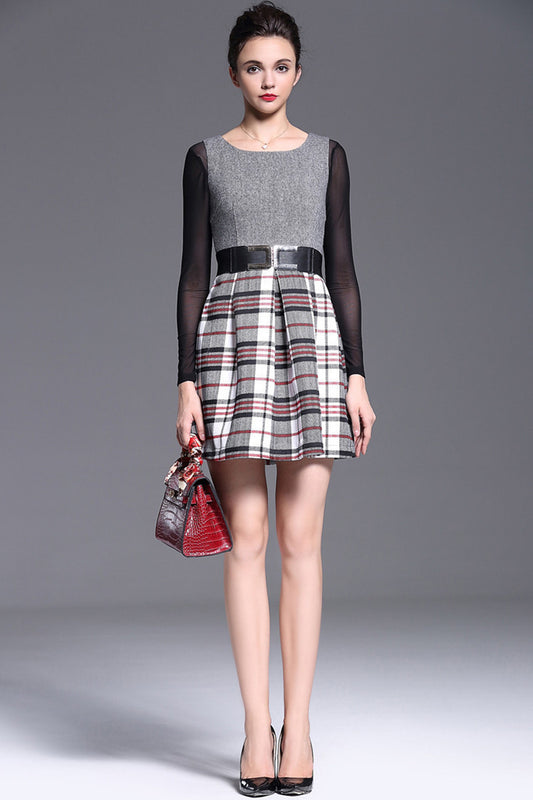 Boat Neck Top With Check Dress