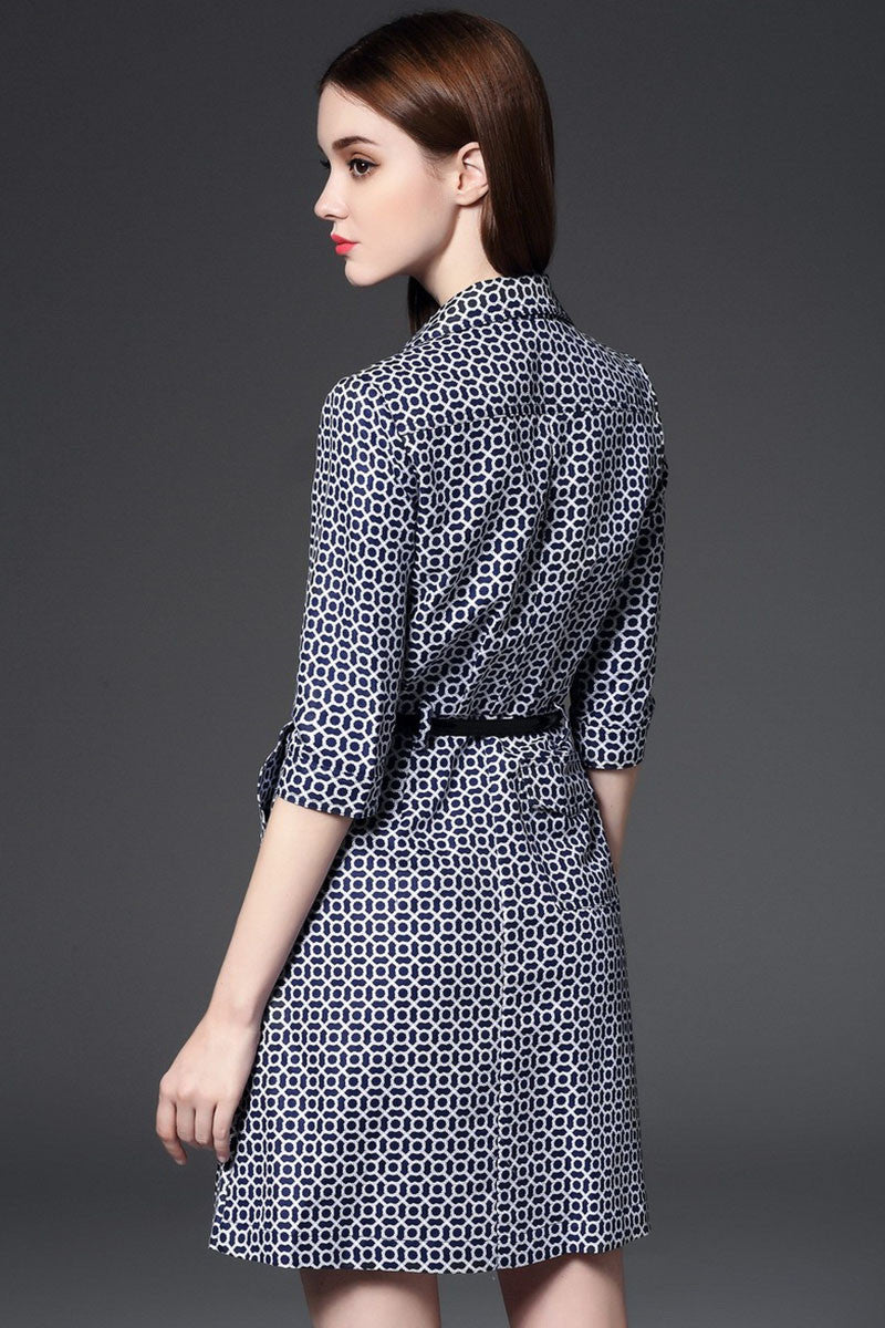 Slit V Neck Pattern Print Slant Pocket Dress - NJOYDRESS - 2