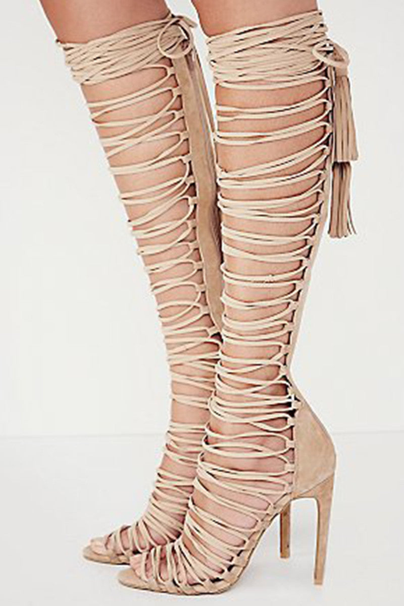 Gladiator Knee High Lace-up Sandal Booties