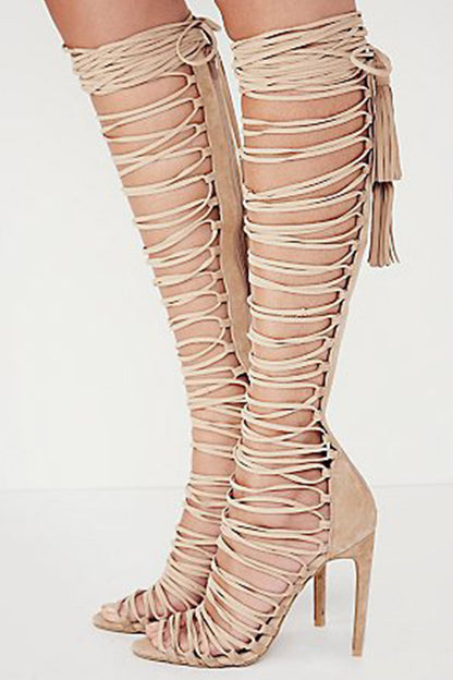 Gladiator Knee High Lace-up Sandal Booties