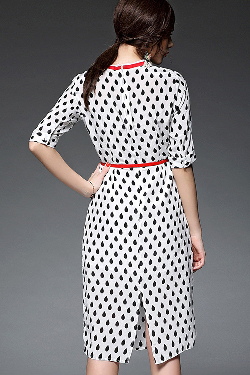 Grace Round Neck Drop Print Formal Midi Dress