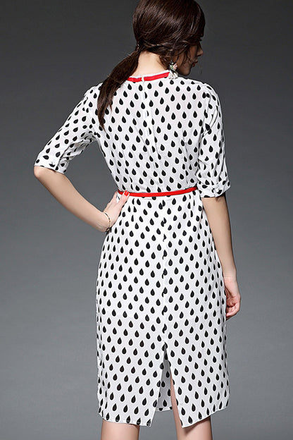 Grace Round Neck Drop Print Formal Midi Dress