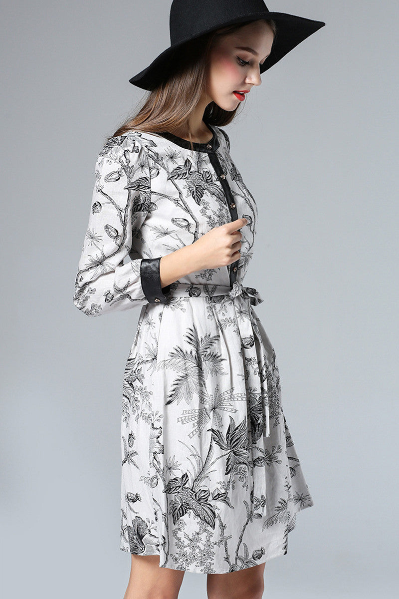 Linen Dress with Floral Printting - NJOYDRESS - 2
