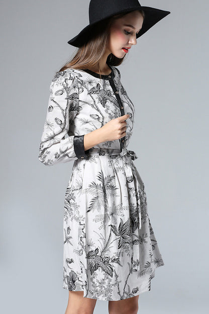 Linen Dress with Floral Printting - NJOYDRESS - 2
